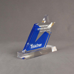 Angle view of 80 Square Inch Elite Series LaserCut™ Acrylic Award with custom shape of Catholic Teacher Education Star logo.