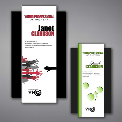 Two Shadow Acrylic Plaques featuring a unique floating rectangle design and full color imprint of YPO logo and award text printed.