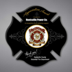 Maltese Cross Shaped Acrylic Plaque 12" made of black acrylic and printed with Volunteer Fire Department Appreciation Award logo and text.