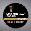 Round Shaped Acrylic Plaque 12" made of black acrylic and printed with Modern Law Awards Winner logo and text.