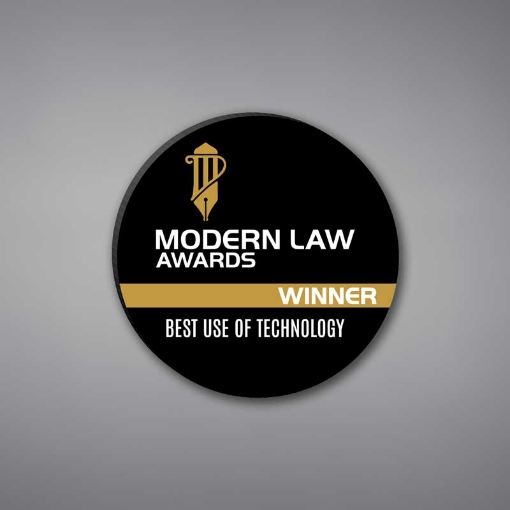 Round Shaped Acrylic Plaque 8" made of black acrylic and printed with Modern Law Awards Winner logo and text.
