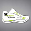Shoe Shaped Acrylic Plaque 13" made of white acrylic and printed with 5K Team Challenge Winner logo and text.