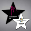 Two Star Shaped Acrylic Plaques showing contrast between white background and black background choice.