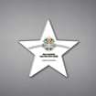 Star Shaped Acrylic Plaque 9" made of white acrylic and printed with WHOA Shining Star Awards logo and text.