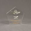 Front view of Pentagon Lucite® Badge Embedment with USAF Flight Wings cast inside clear acrylic.