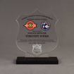 Front view of 65 Square Inch Premiere Series LaserCut™ Acrylic Award with custom shape of Nassau police badge.
