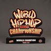 Front view of the 2020 World Hip Hop Championships acrylic award featuring a custom LaserCut™ trophy with full color UV printing.