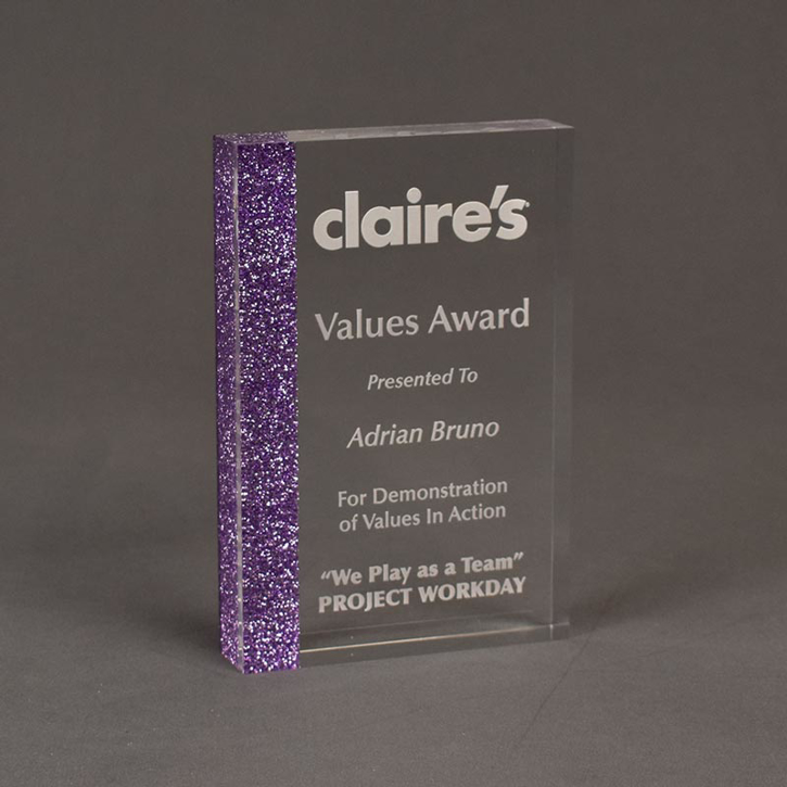 Angle view of the Claire's Value Award featuring our exclusive ColorCast™ technology and a lavender glitter accent.
