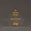 Front view of the Angi, Inc. Top Scorecard Manager Award featuring our exclusive Aspect™ Peak shaped acrylic trophy with gold ultraviolet printing.